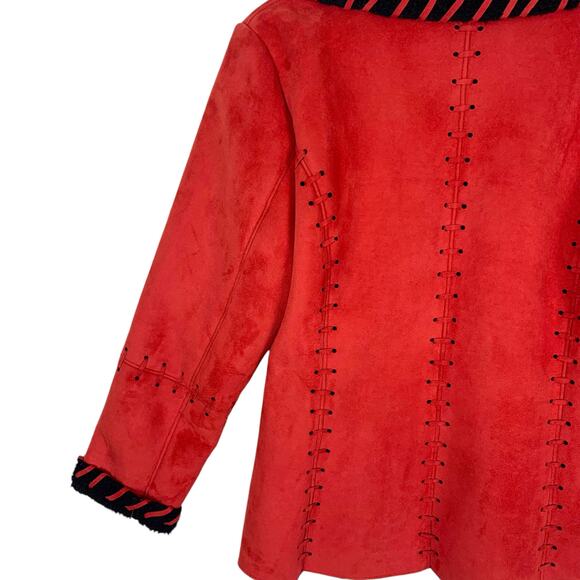 Merchant Sueded Polyester Women's Medium Red Jacket Black Sherpa Lined - Picture 7 of 11